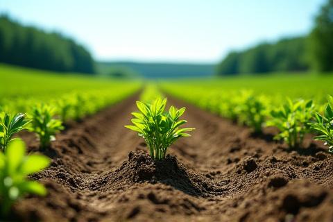 Junge Bäume, die in einem kahlen Gelände gepflanzt wurden, um einen neuen Wald zu bilden